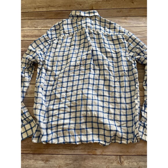 Johnnie-O Hangin Out Blue White Plaid Checker Button Up Long Sleeve Shirt XL - Picture 9 of 9